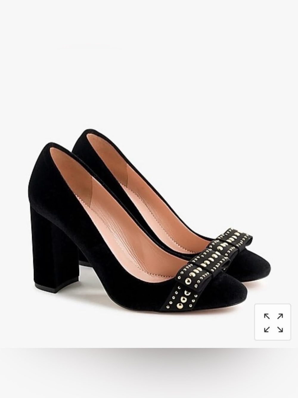 J. Crew black velvet studded block heel size 9